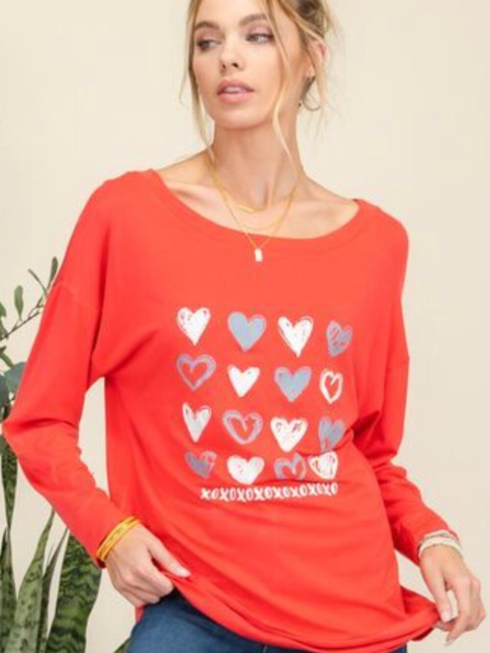 Long Sleeve Gray and White Heart Top